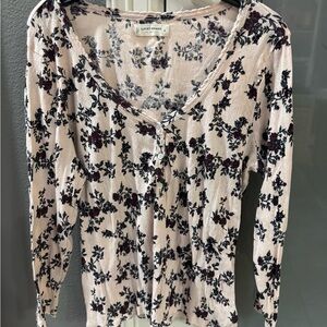 Lucky Brand Women's Floral Blouse - Cream and Black